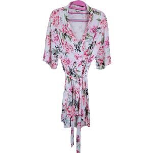 Show Me Your MuMu Brie Garden of Blooms Robe OS Tie Waist 3/4 Sleeves Pink White